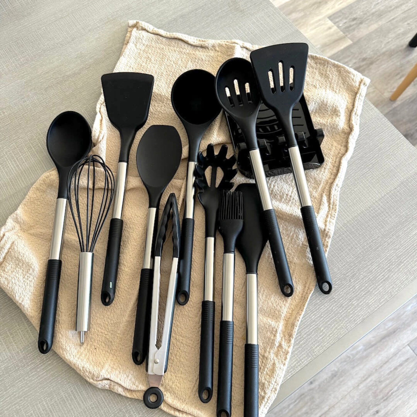 Black Silicone Kitchen Utensil Set 12 Piece with Stainless Steel Handles – Non-Stick Heat Resistant Cooking Tools