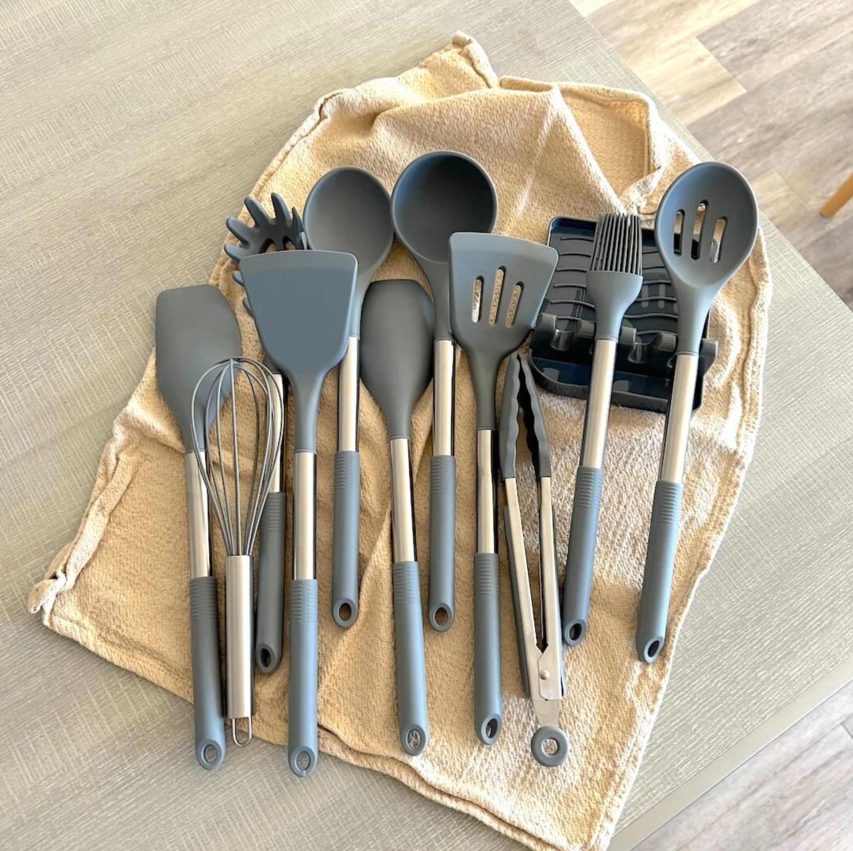 Black Silicone Kitchen Utensil Set 12 Piece with Stainless Steel Handles – Non-Stick Heat Resistant Cooking Tools